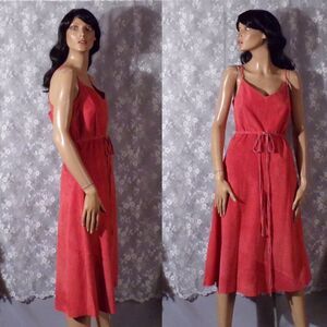 Vintage 90s Dress 1990s Orange Rust Suede Boho Retro Hipster Spiegel Size Medium